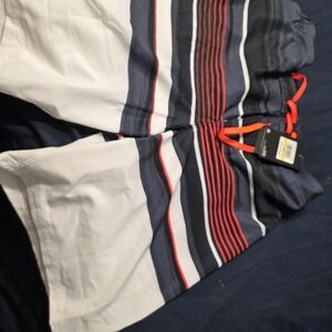 Men's Striped Swim Shorts - Black, White, Red